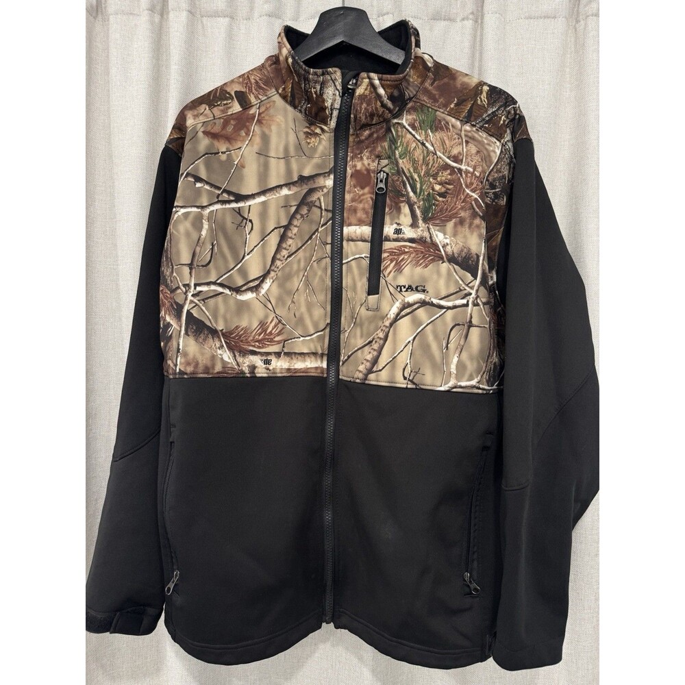 TAG SAFARI OUTDOOR Men's BLACK REALTREE CAMO Zip FLEECE LINED Softshell Jacket M
